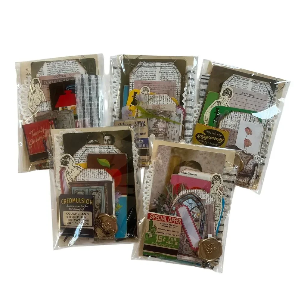 20 Pc Vintage Style Junk Journal Kit Ephemera Pack Matchbook Wax Seal Key Tag